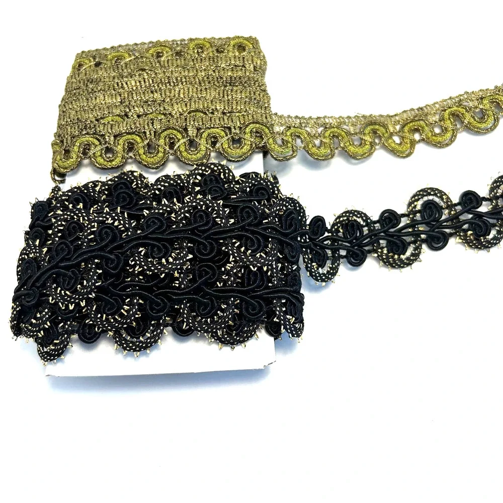 Antique Passementerie French Gold Metallic Thread Ribbon Trim‎ Lot of 2